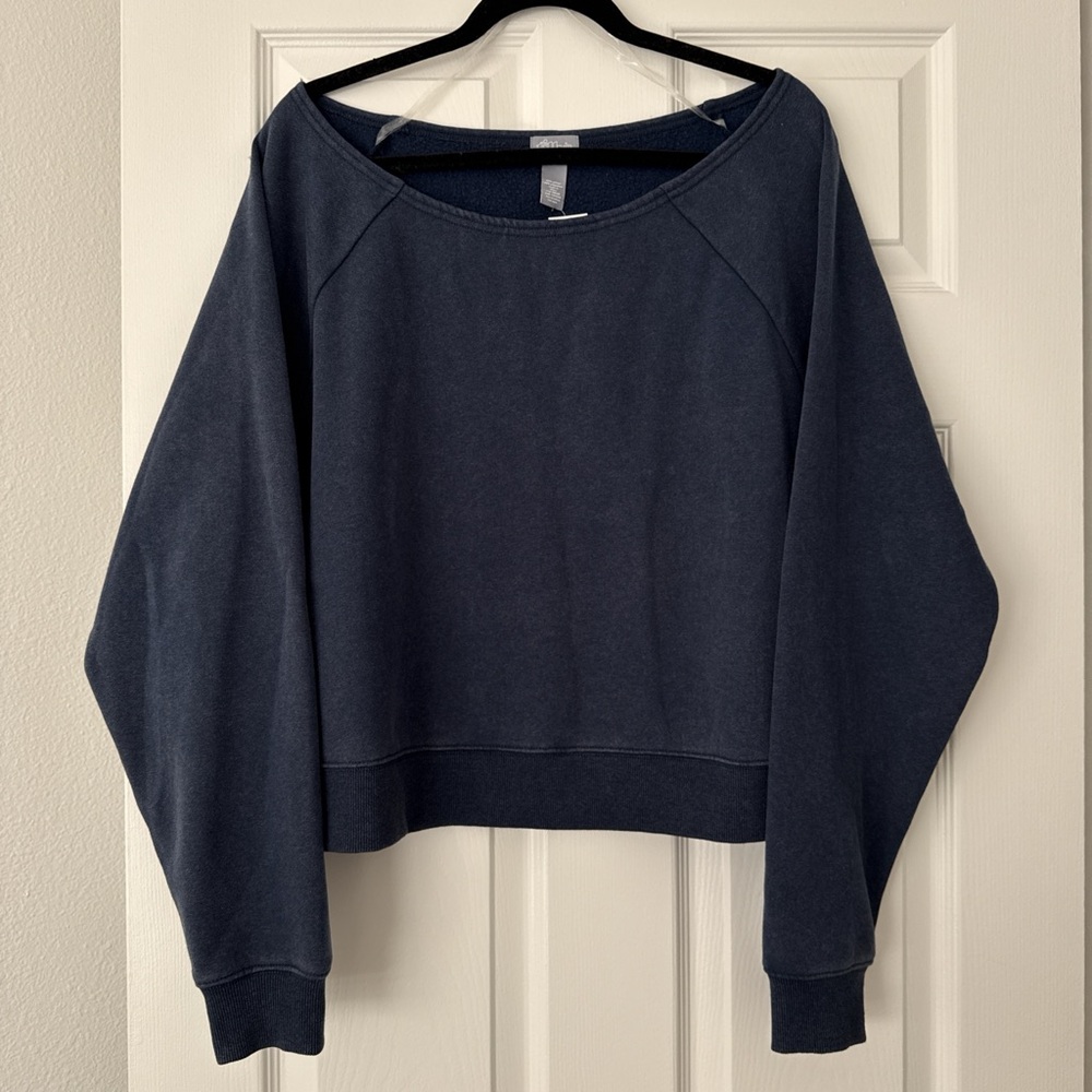 Navy Blue Off-Shoulder Sweatshirt